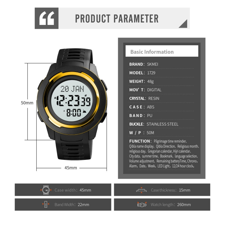 skmei-1729-qibla-calendar-timing-multifunctional-led-digital-display-luminous-electronic-watchgold-and-black