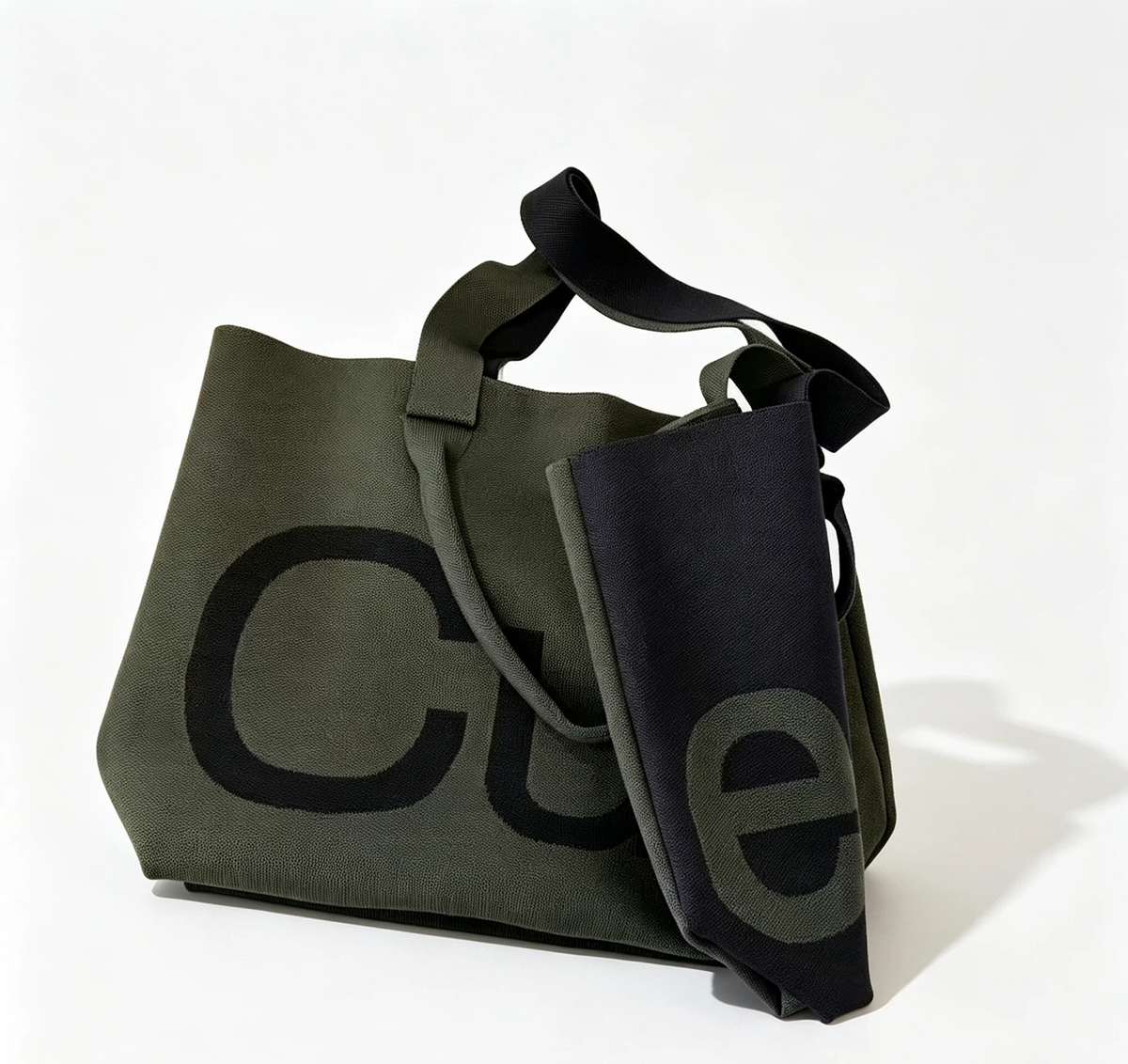 Knitted Letter Tote Shoulder Bag, Large Capacity Casual Handbag, Army Green & Navy