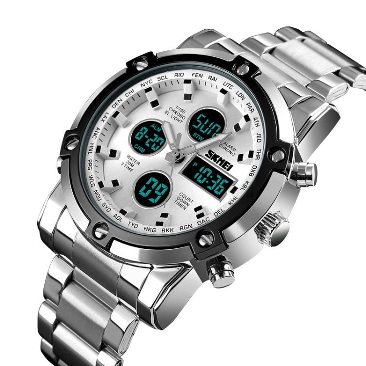skmei-1389-multifunctional-men-business-digital-watch-30m-waterproof-large-dial-wrist-watch-with-stainless-steel-watchband-silver